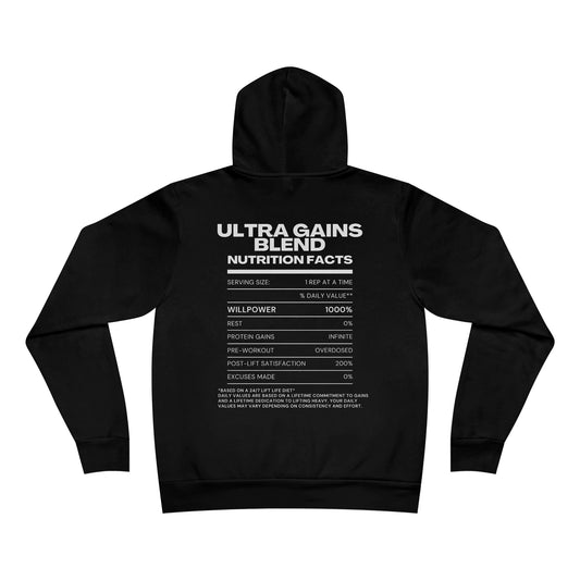 Gains Nutrition Facts Unisex Fleece Pullover Gym Hoodie