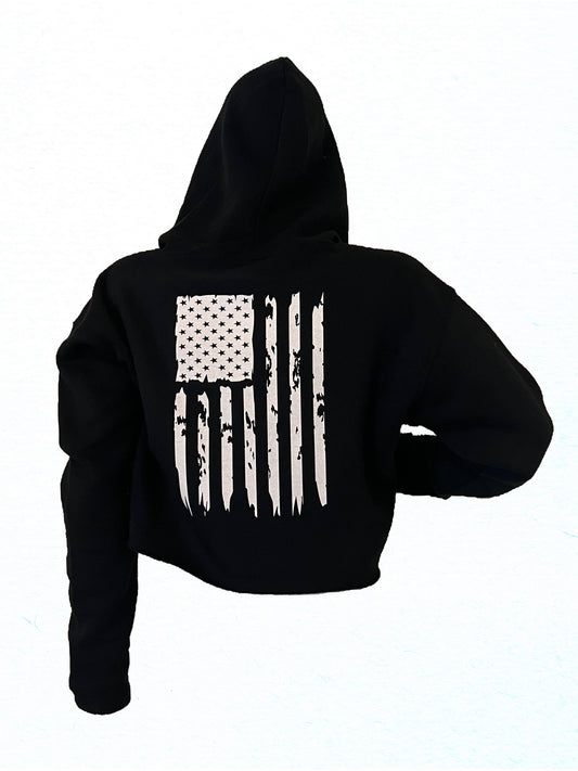 Women’s Cropped Hoodie American Flag Small